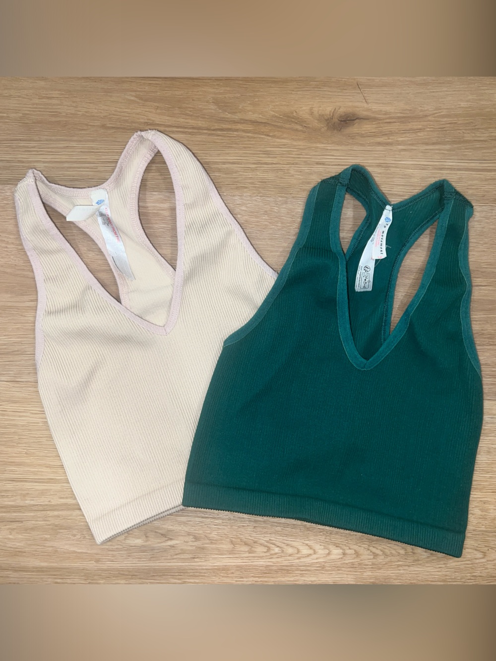 FP Movement by Free People Ribbed Racerback Bralettes - Cream & Deep Teal Green